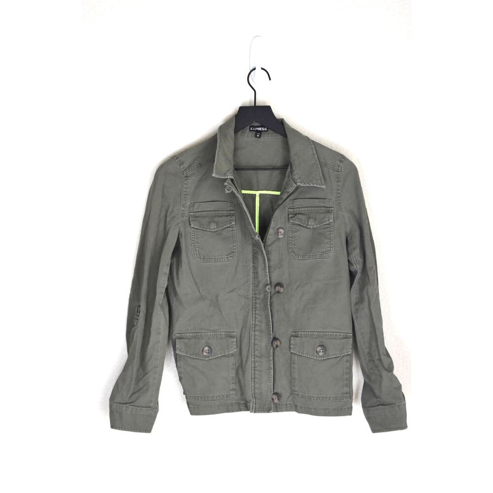 Express Green Button/Zip Utility Jacket Size Xs - image 1